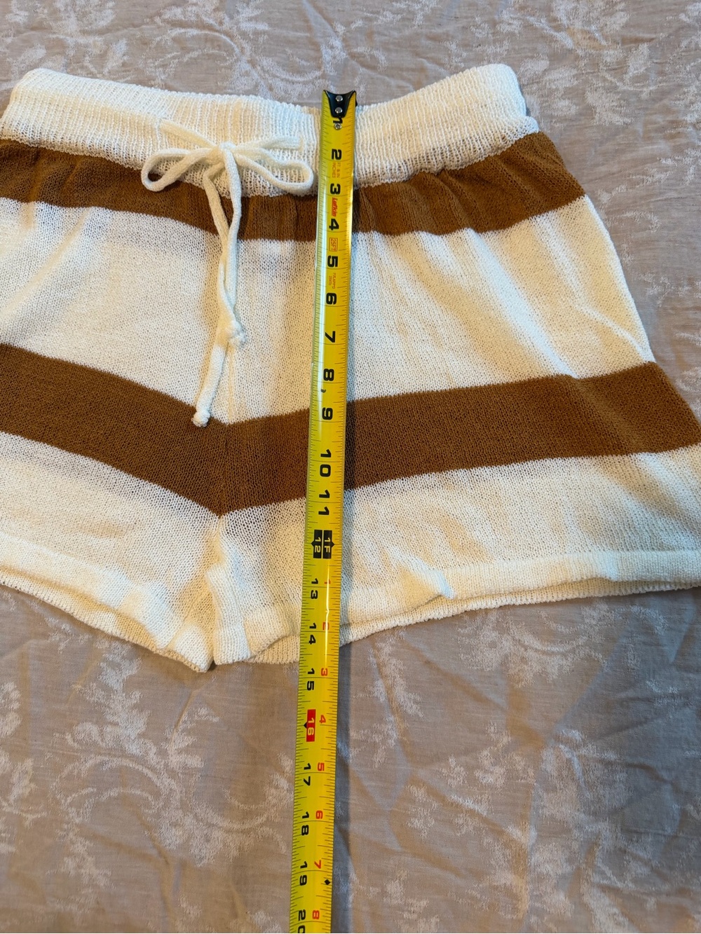 Kirundo Sleeveless Knit Shorts - Cream with Brown Stripes, Size Medium - Picture 12 of 13